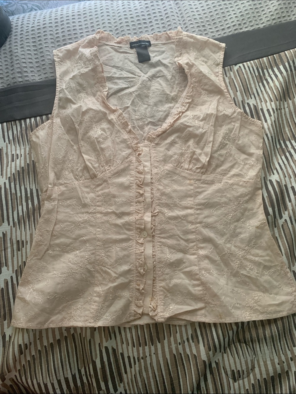 Moda International Blush Sleeveless Ruffle-Trim Button Front Blouse